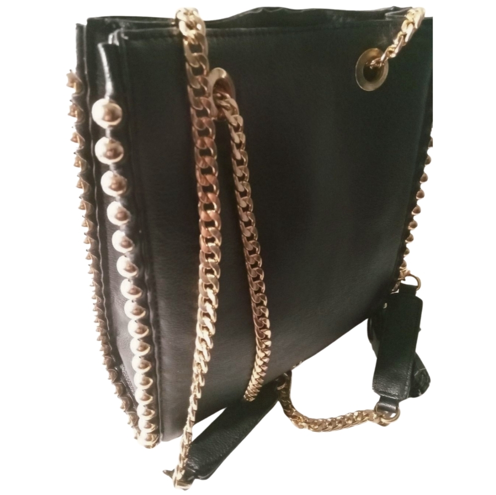 Gianni Bini Black Shoulder Bag with Gold Chain & Stud Detail